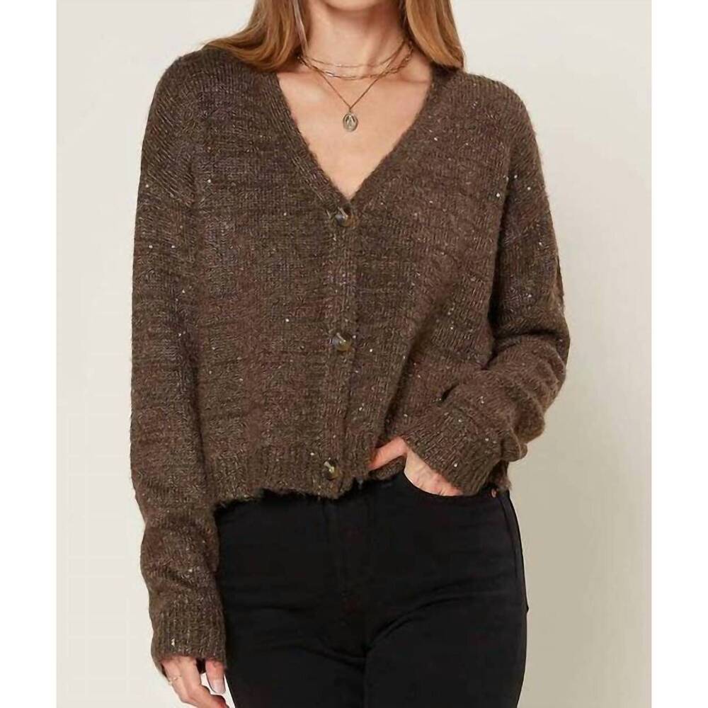 NEW CURRENT AIR decker sparkle cardigan in chocolate